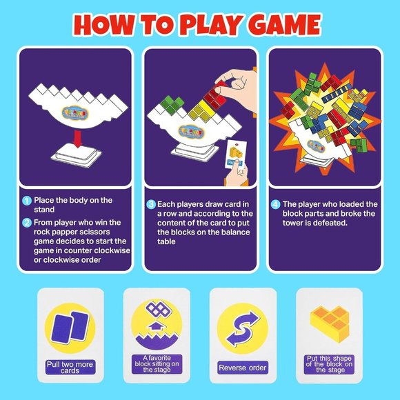 Fun Tetris Tetra Tower Stack Attack Building Blocks Balance Game 48PC - Picture 3 of 7